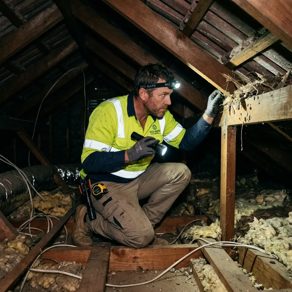 Technician inspecting a Cambrian Hill subfloor void for a deceased cat