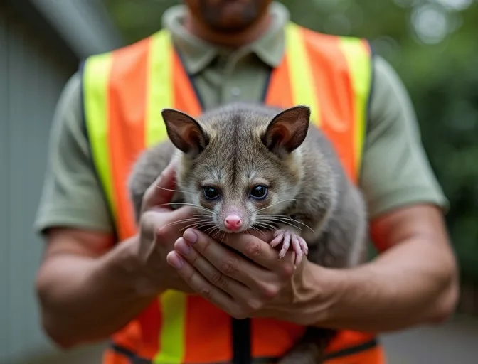 Animal handler safely recovering a deceased possum in Cambrian Hill