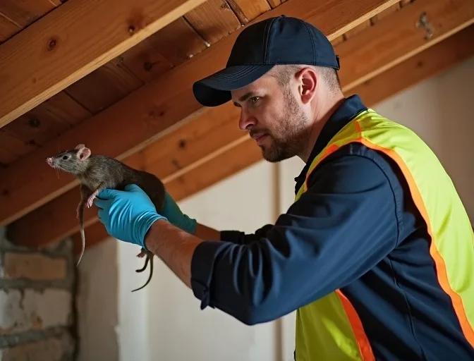 Technician inspecting a roof cavity for a dead rat in Cambrian Hill